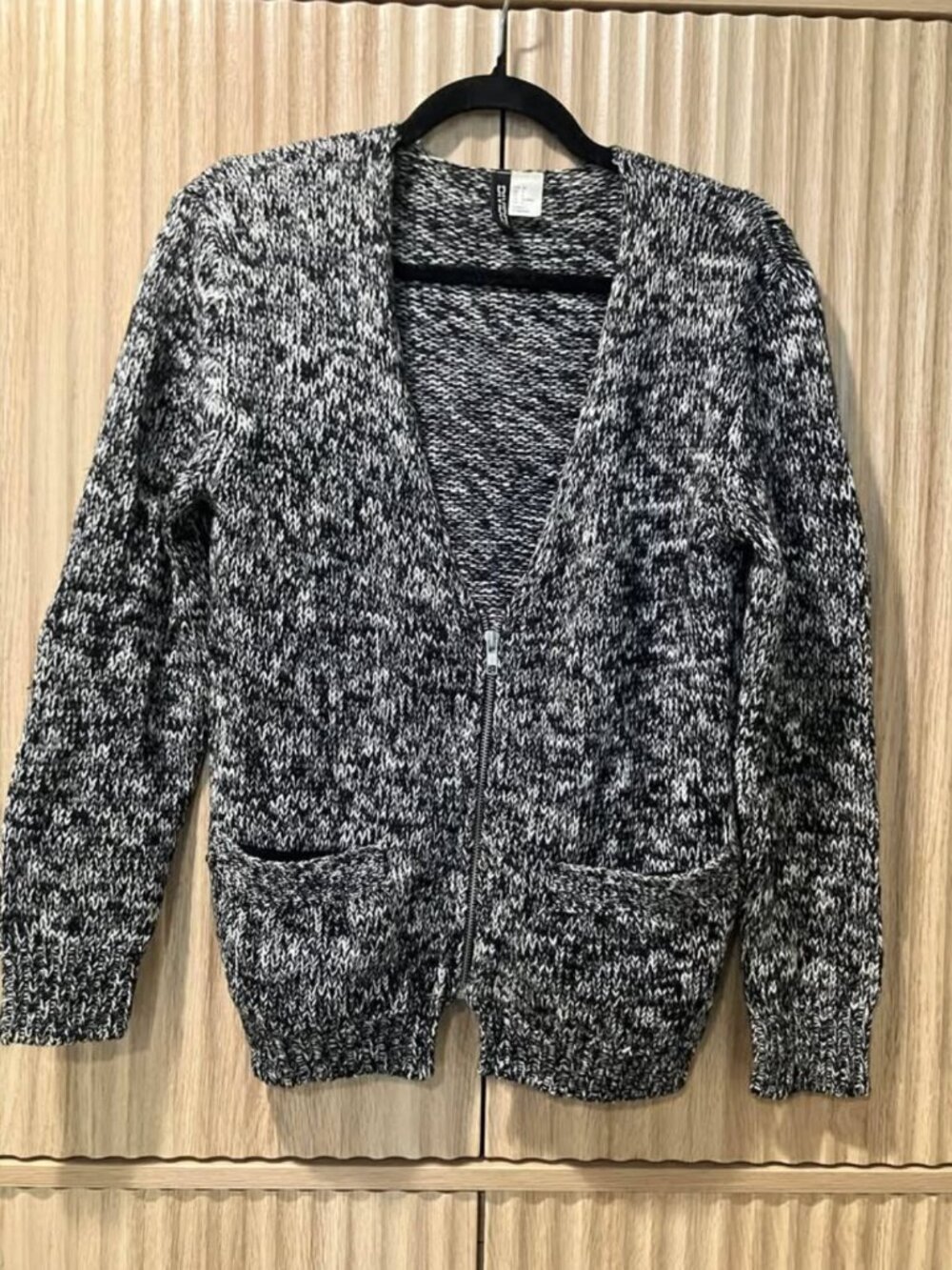 H&M Black and White Marled Knit Zip-Up Sweater (S/4)